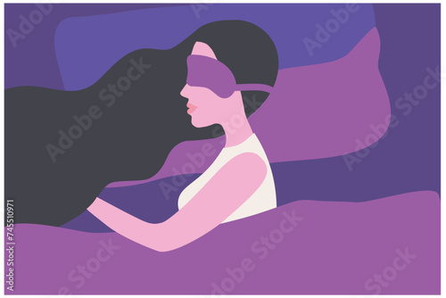 Woman sleeping in bed with sleep mask. Healthy and healthcare woman