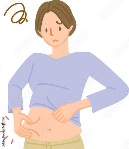 ダイエットの悩み：手でお腹の肉をつまむ女性