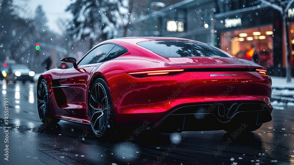 Super car on the street, rear view