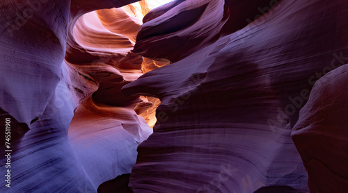 Amazing landscape inside Lower Antelope Canyon, with beautiful and unevenrock formations, stunning colour combinations