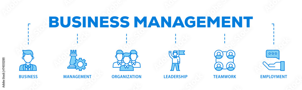 Business management banner web icon illustration concept with icon of business, management, organization, leadership, teamwork and employment icon live stroke and easy to edit Business management banner web icon illustration concept with icon of business, management, organization, leadership, teamwork and employment icon live stroke and easy to edit