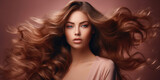 beautiful woman model with long and curly hair. hair fashion, cosmetics and makeup concept, copy space