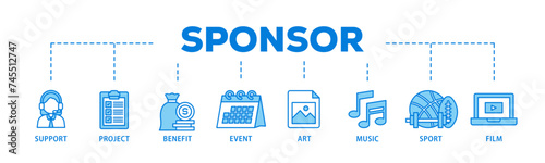 Sponsor banner web icon illustration concept with icon of film, sport, event, music, art, benefit, project, support icon live stroke and easy to edit 