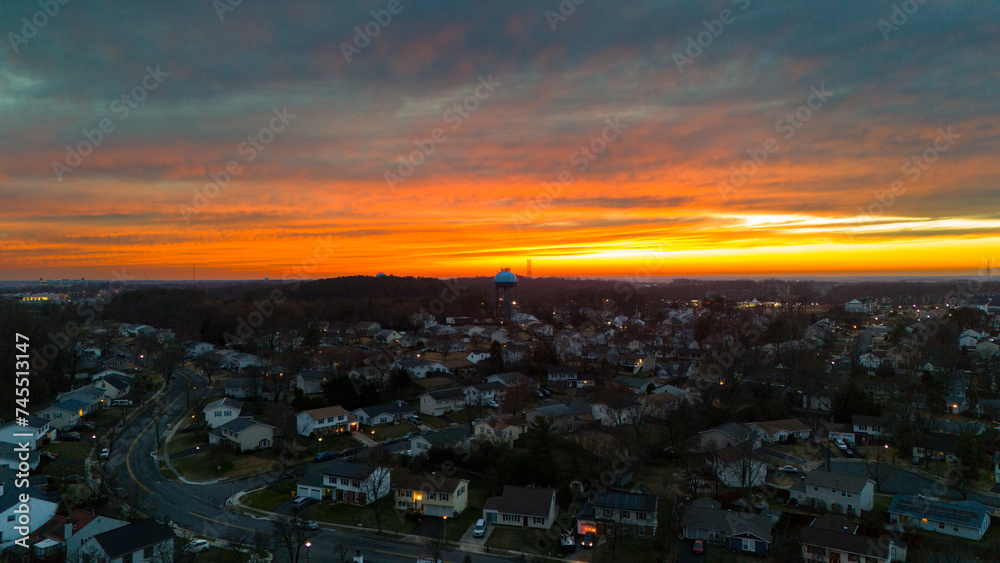Beatiful sunset over neighborhood
