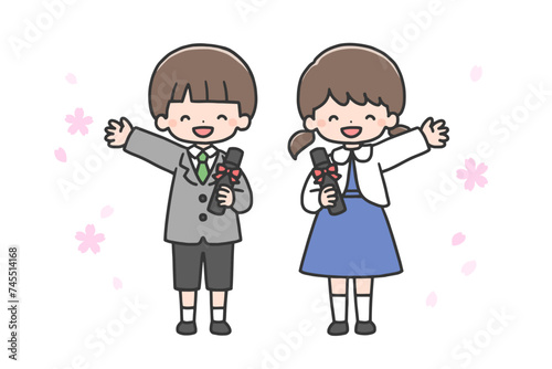 卒園式の男の子と女の子