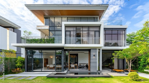 This modern and spacious two-story house is perfect for highlighting in business rental listings, homes for sale, and promotional materials