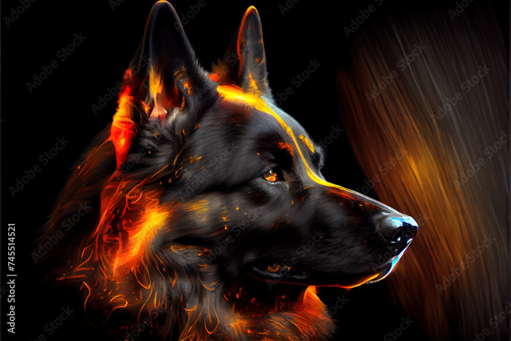 Black German Shepherd print. AI render. Black German Shepherd print. AI render.
