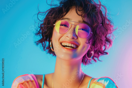 Gen-z beautiful fashionable Asian female, wearing neon stylish clothes
