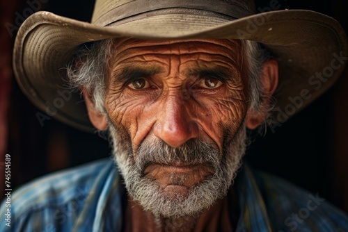 Weathered Old latino man with hat. Retired face. Generate Ai