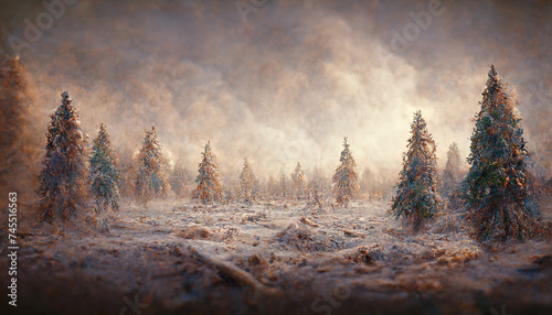 Frosty winter forest. AI generated.