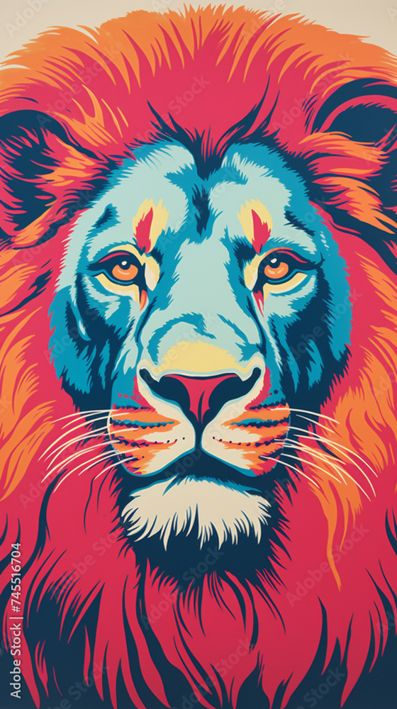 Vibrant glowing lion logo. Modern design.
