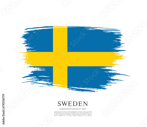 Flag of Sweden, vector illustration, brush stroke background