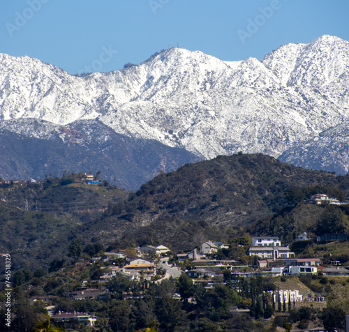 Snowy Mountaintops in California, San Gabriel Mountains & Valley