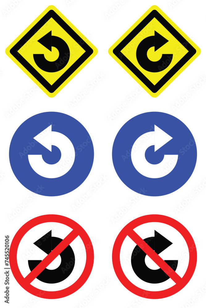 set circle diamond shape right and left degree loop arrow road traffic sign direction icon. highway route collection road flat symbol for web mobile isolated white background illustration. set circle diamond shape right and left degree loop arrow road traffic sign direction icon. highway route collection road flat symbol for web mobile isolated white background illustration.
