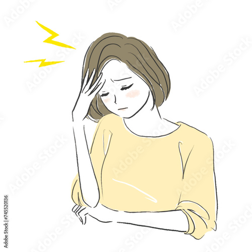 頭痛　女性　偏頭痛　イラスト
