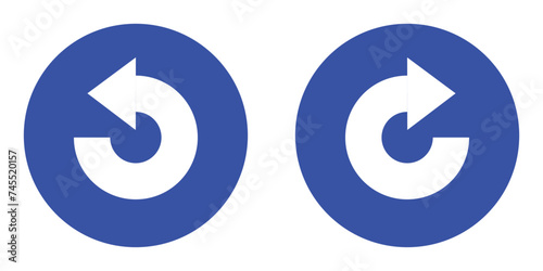 set blue shape right and left degree loop arrow road traffic mandatory sign direction icon. highway route collection road flat symbol for web mobile isolated white background illustration.