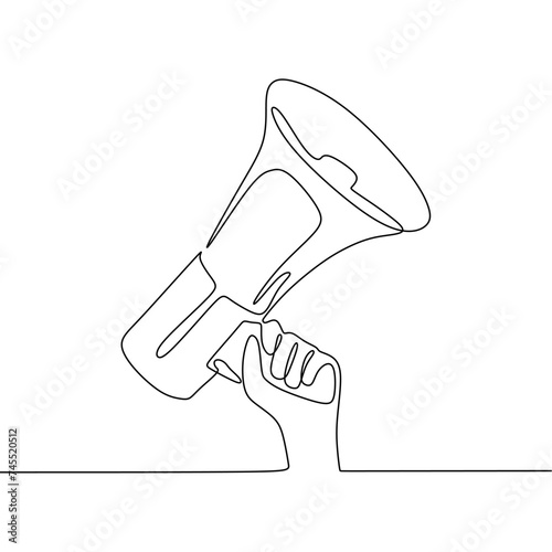 Single continous line art of megaphone