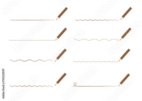 茶色の色鉛筆で引いたいろんな線　セット