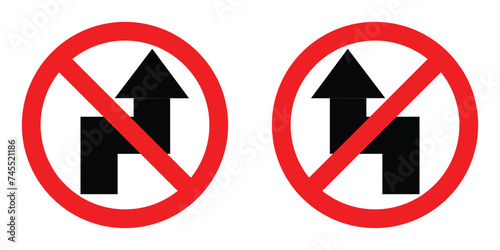 set red circle shape no double sharp turn right left arrow road traffic prohibitory sign direction. highway route collection road flat symbol for web mobile isolated white background illustration.