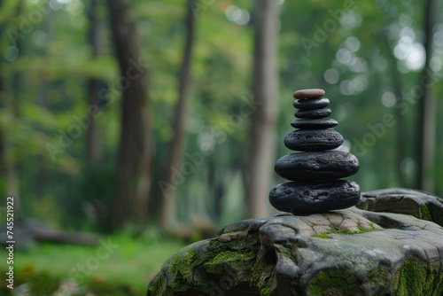 zen stones in the forest, balance 