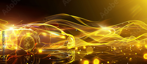 Supercar in holographic for travel and transportation concept in futuristic line graphic, design for abstract wallpaper and background in technology of future concept, elctric vehicle art design