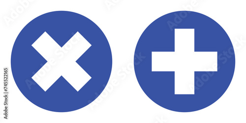 set blue circle shape cross road intersection junction right and left arrow traffic mandatory sign. highway route collection road flat symbol for web mobile isolated white background illustration.