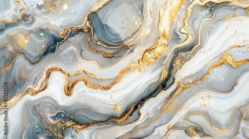 Abstract ocean- ART. Natural Luxury. Style incorporates the swirls of marble or the ripples of agate. Very beautiful white paint with the addition of gold powder - generative ai