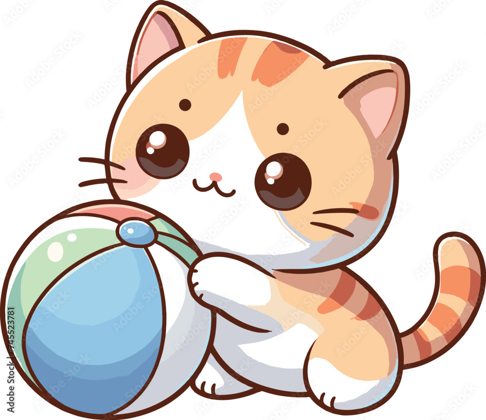 Fototapeta premium cute cat with play ball cartoon vector on white background 