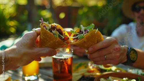 two people cheersing tocos photo