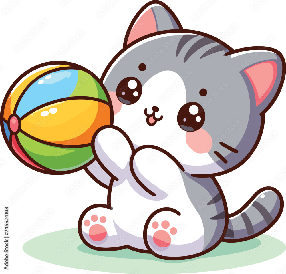 Fototapeta premium cute cat with play ball cartoon vector on white background 