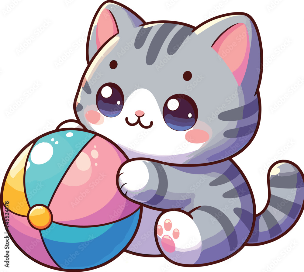 cute cat with play ball cartoon vector on white background
