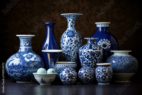 Blue ceramic kitchen. Asia design. Generate Ai