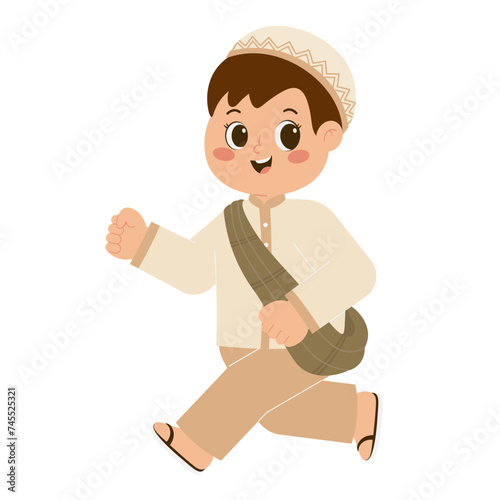 Muslim Boy Going To Mosque Illustration