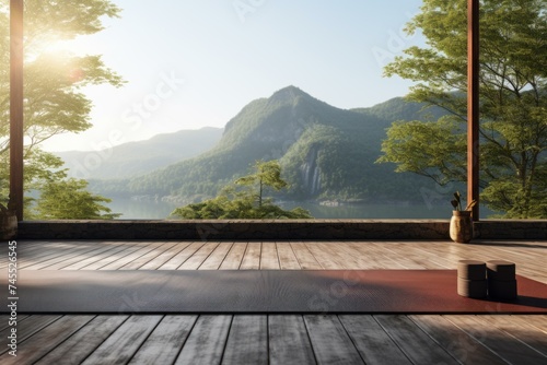 Tranquil Outdoor yoga mockup background. Body relax. Generate Ai