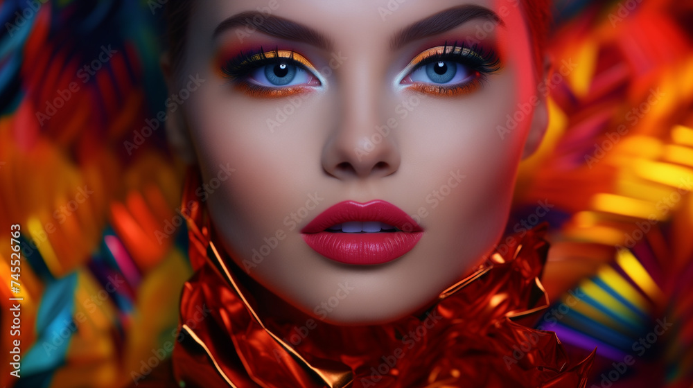 Beautiful female face with bright fashion make-up