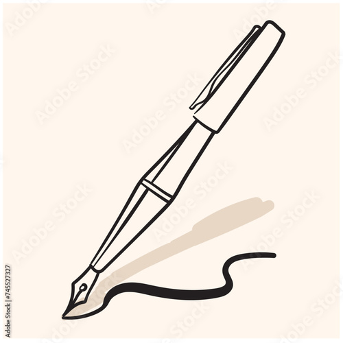 Vector monochrome illustration of ink pen logo with illustration style doodke and line art