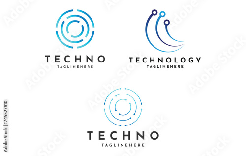 set of abstract tech logo design creative idea