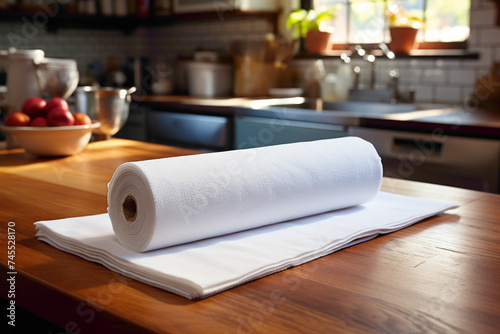 A roll of practical disposable kitchen towels placed on a countertop