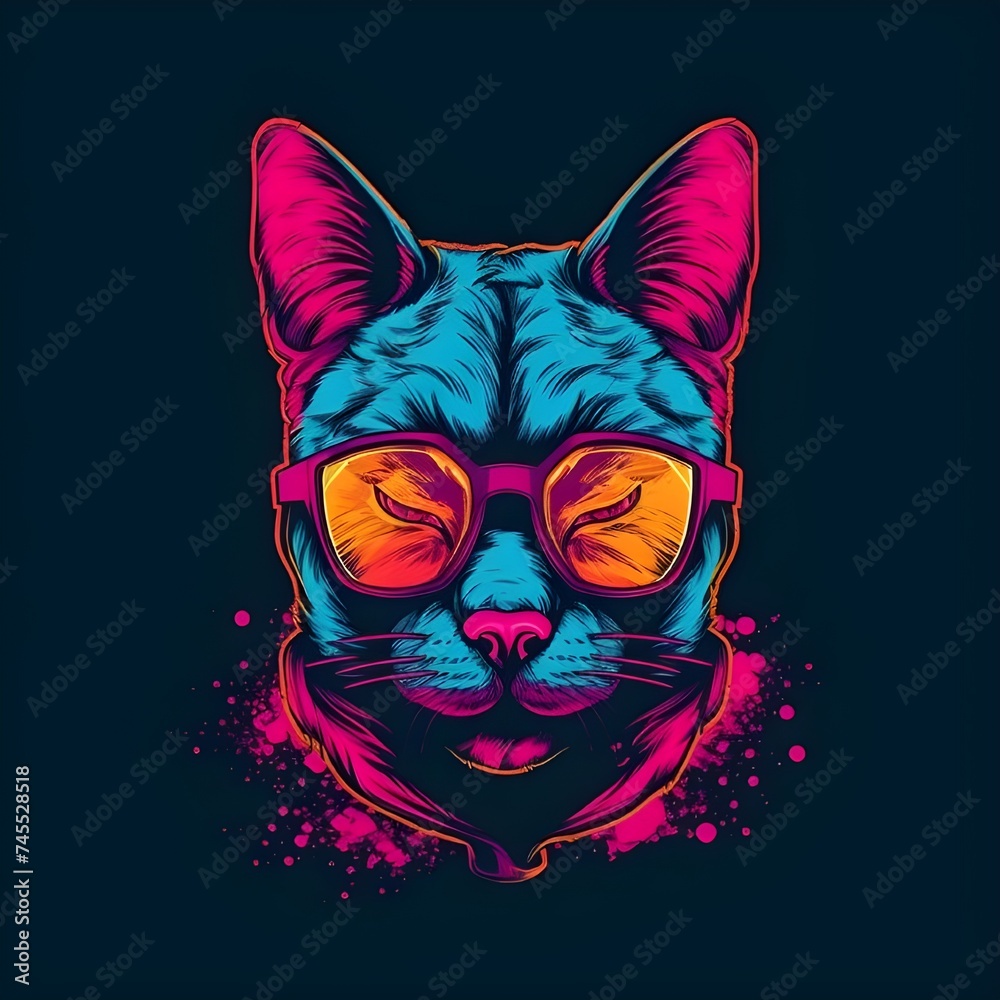 Cat with Sunglasses in miami hotline style