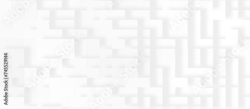 Fototapeta Naklejka Na Ścianę i Meble -  Digital gray and white 3d geometric background with squares or block pattern, abstract white backdrop with grey squares, Geometric abstract white scaled cube boxes block background.