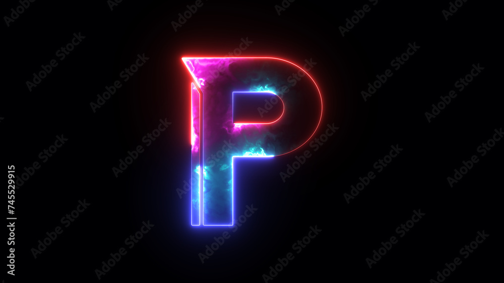 Glowing neon blue and purple alphabet 