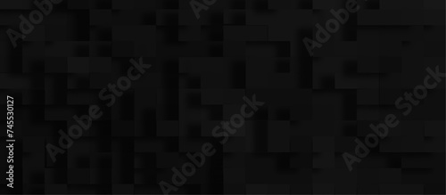 Abstract luxury black background of cubes or boxes, Random scaled black cube boxes block pattern geometric black vector background, geometric Unevenness three-dimensional shadow block pattern.