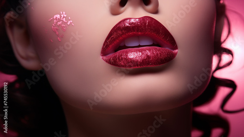 woman face with red lips
