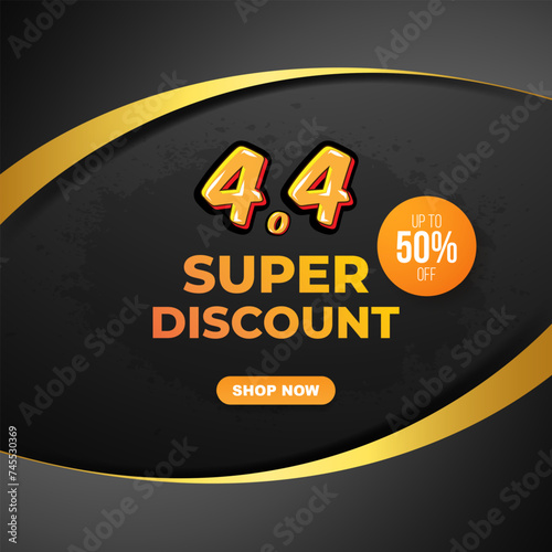 4.4 super discount sale template banner with blank space for product sale with abstract gradient black and orange background design