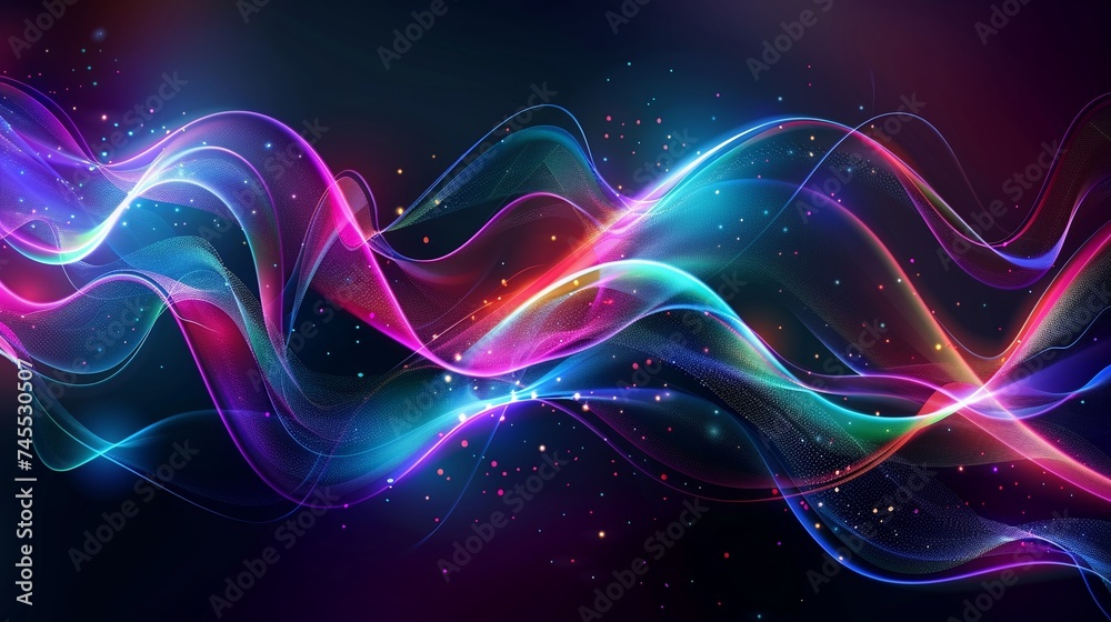 Fototapeta premium Abstract background with glowing lines and particles.