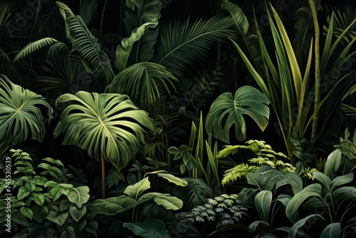 Palm leaves tropical jungle. Exotic tree. Generate Ai