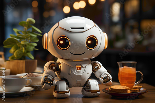 /imagine The future of AI presented in a single, adorable object, creatively placed on a table to showcase its unique and innovative design