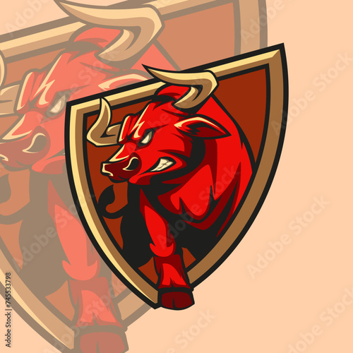 logo illustration of a bull out fiercely from the shield icon, which looks bright and bold