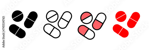 Pills icon vector illustration. capsule icon. Drug sign and symbol