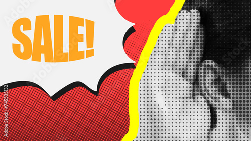 sale banner background with retro halftone illustration vector (ID: 745535132)